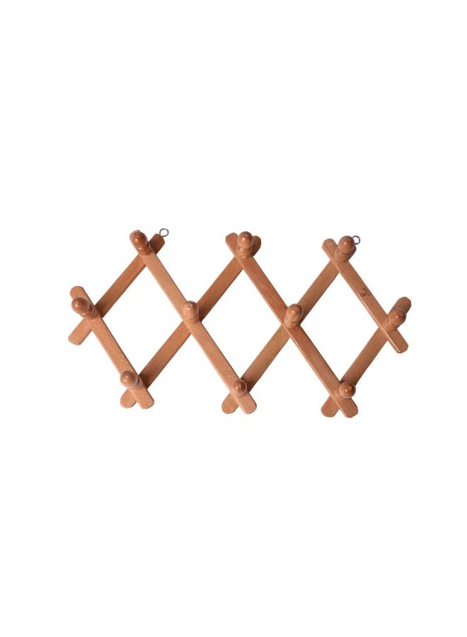 FoxiWood Expandable Wooden Wall Rack – Adjustable Accordion-Style Hanger with 10 Pegs for Coats, Hats, Bags & Home Organization - Image 1